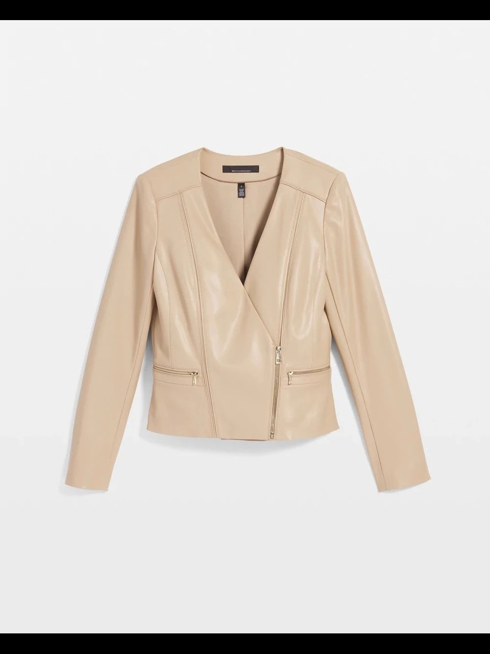 White House Black Market Faux Leather Moto Jacket in the shade Whiskey Cream